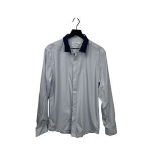 CALVIN KLEIN Men’s Slim-Fit Refined Button-Down Shirt White & Blue Collar, L #32